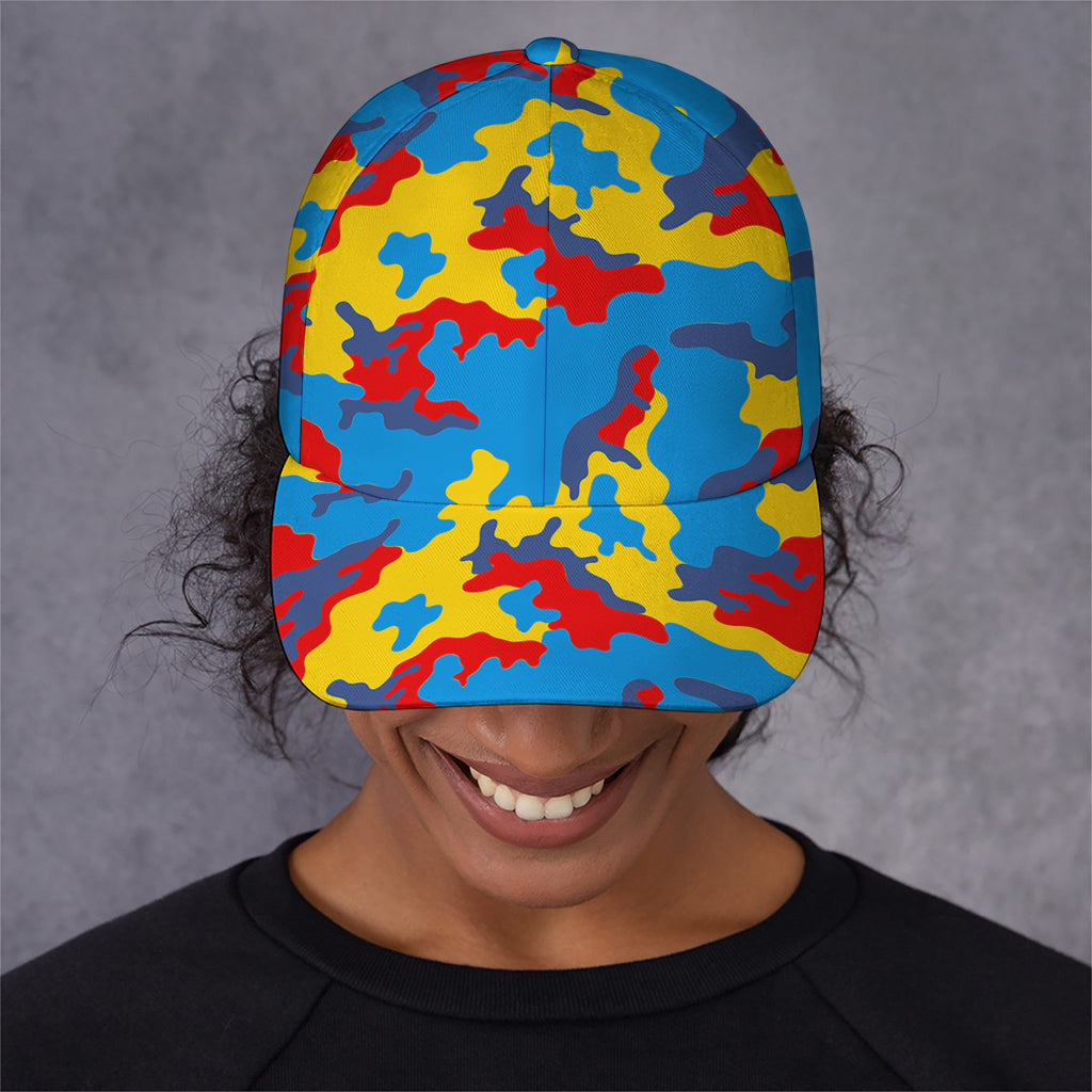 Red Yellow And Blue Camouflage Print Baseball Cap