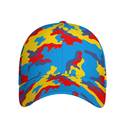 Red Yellow And Blue Camouflage Print Baseball Cap