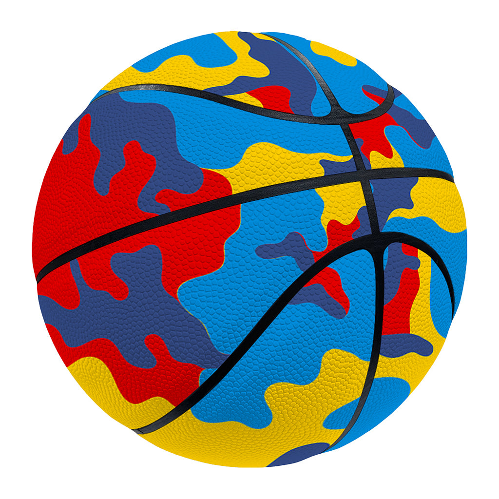 Red Yellow And Blue Camouflage Print Basketball
