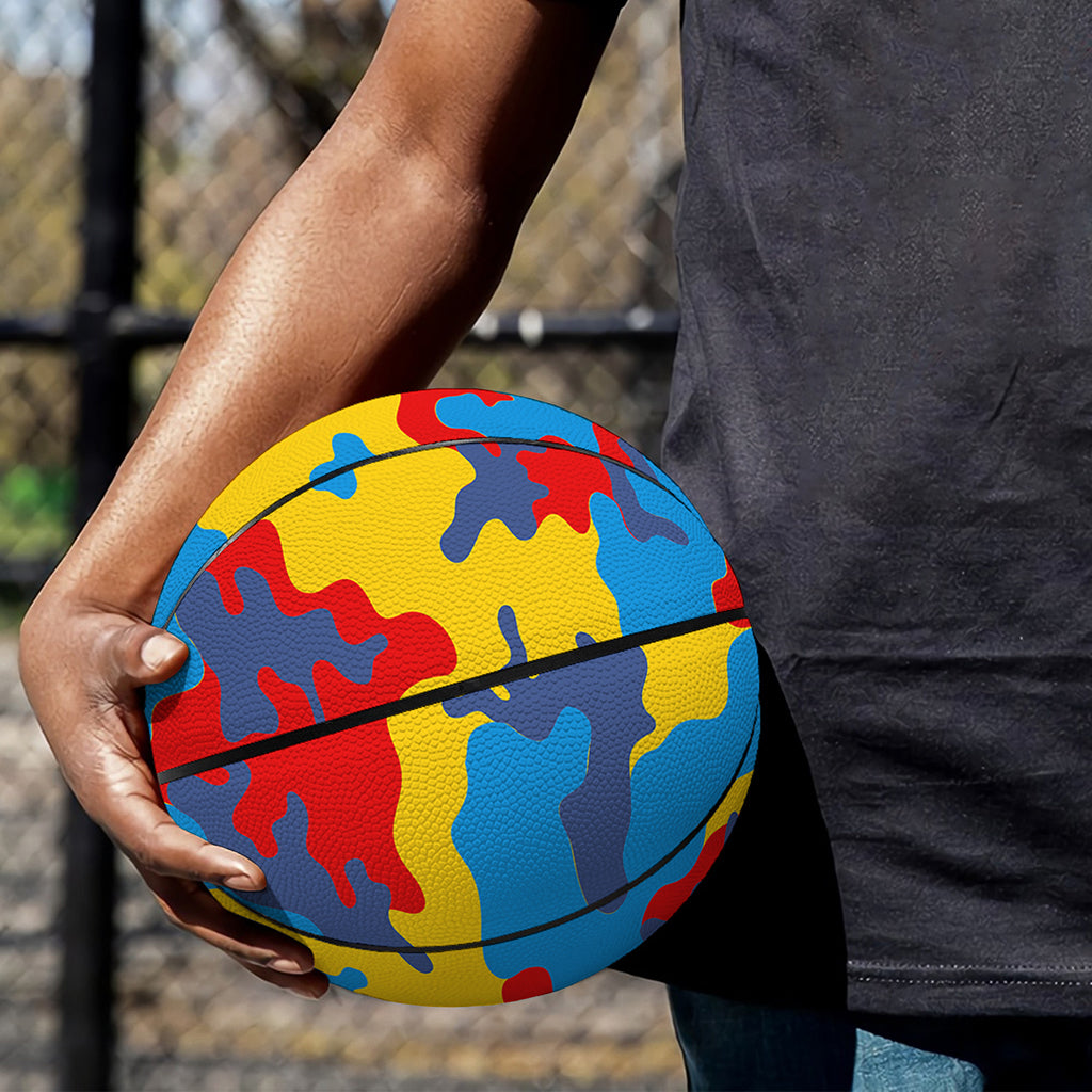 Red Yellow And Blue Camouflage Print Basketball