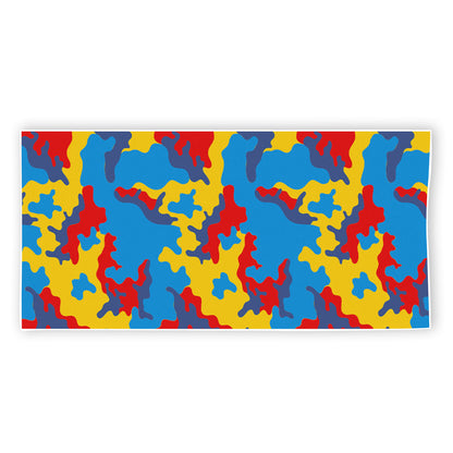 Red Yellow And Blue Camouflage Print Beach Towel