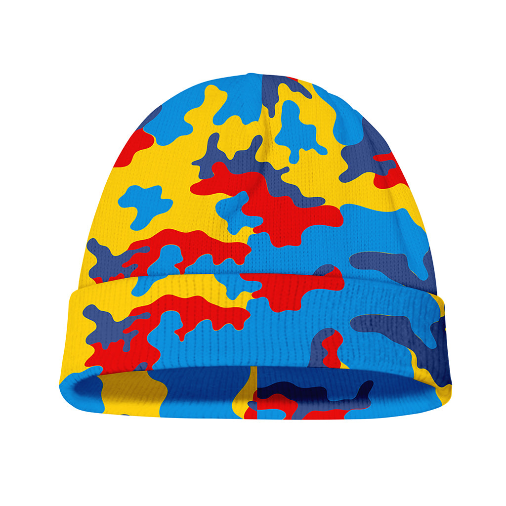 Red Yellow And Blue Camouflage Print Beanie