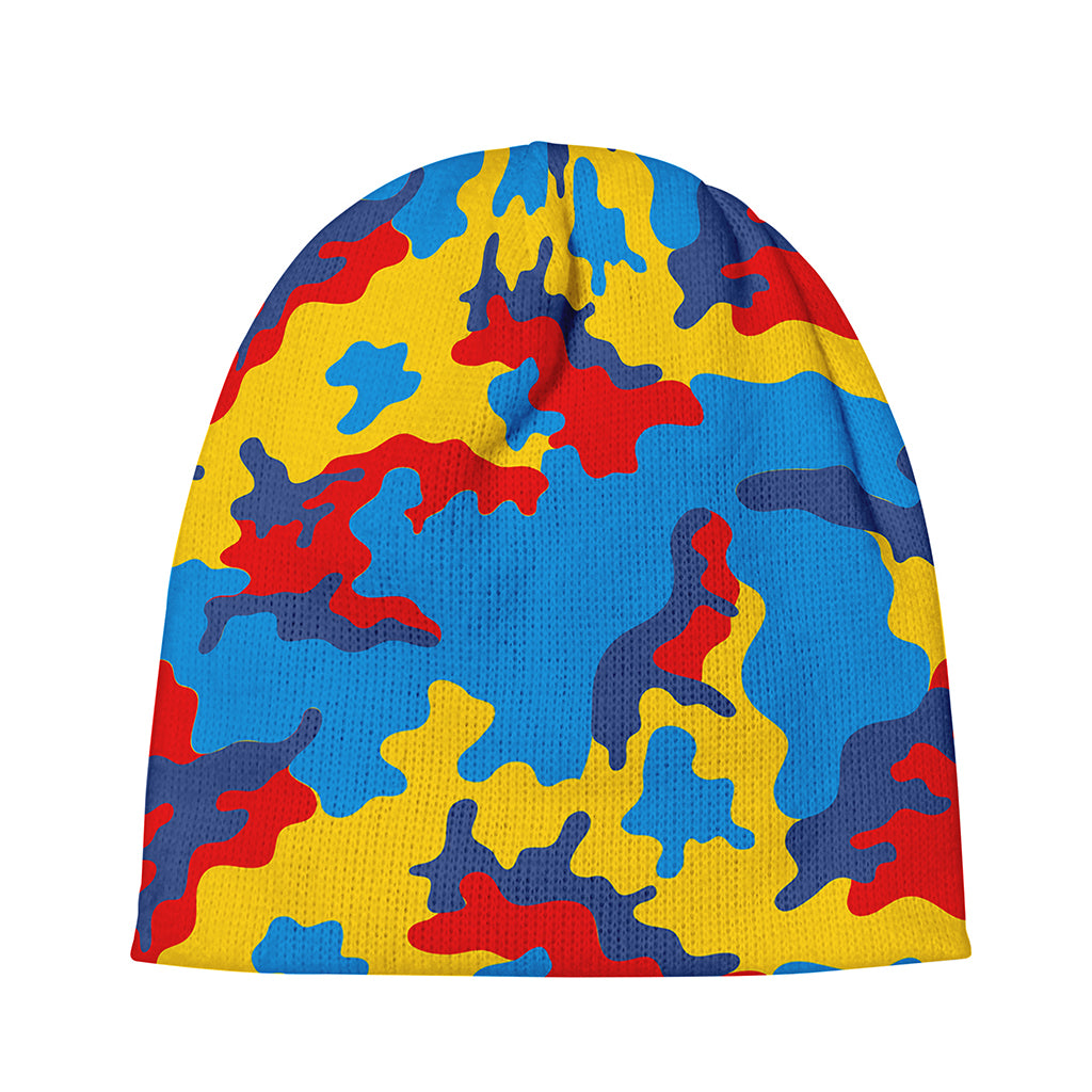 Red Yellow And Blue Camouflage Print Beanie