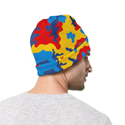 Red Yellow And Blue Camouflage Print Beanie