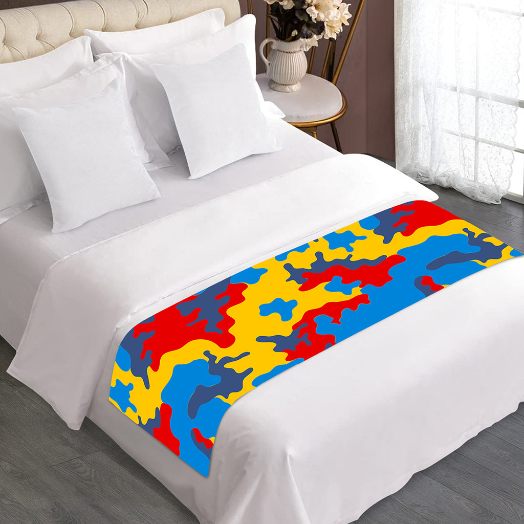 Red Yellow And Blue Camouflage Print Bed Runner