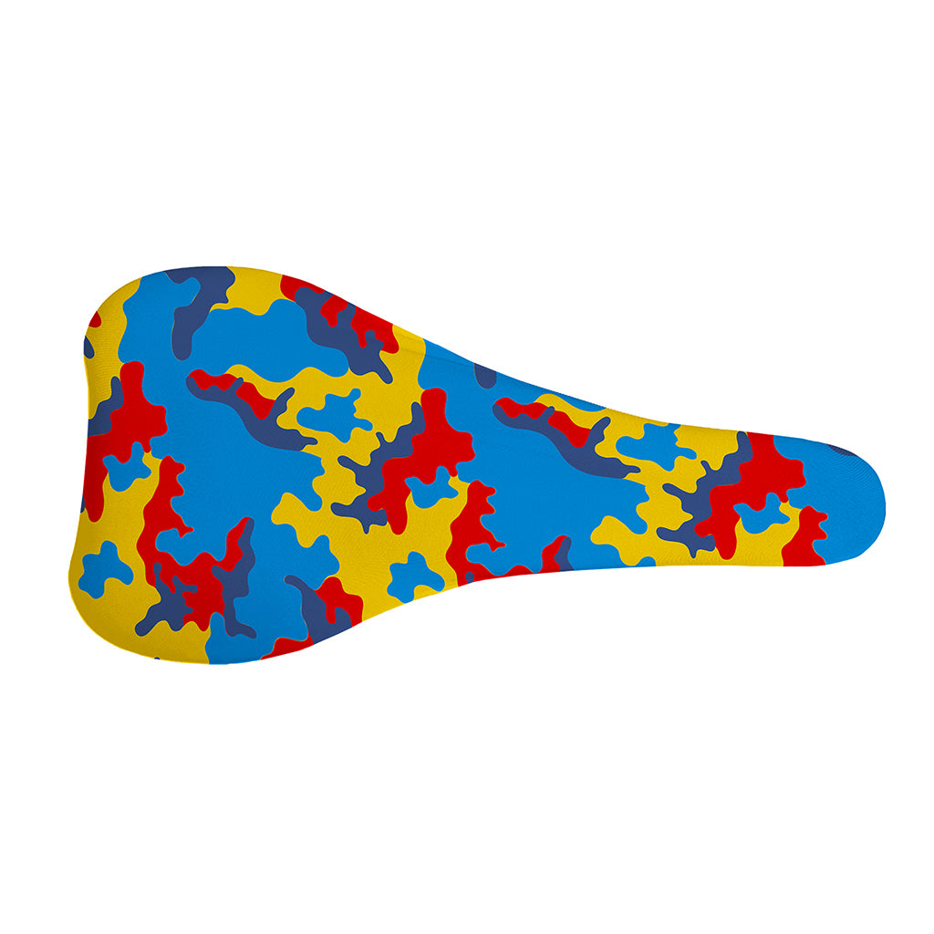 Red Yellow And Blue Camouflage Print Bicycle Seat Cover