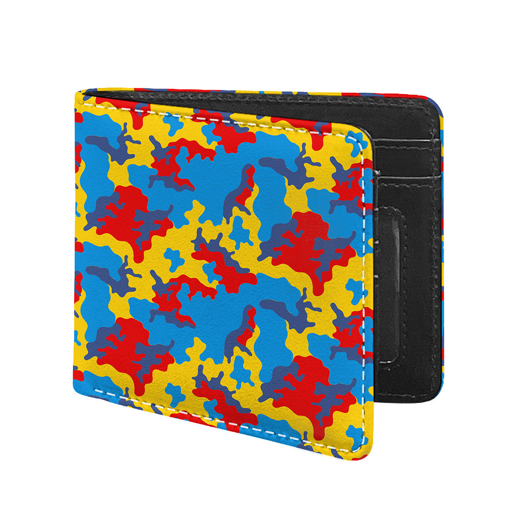 Red Yellow And Blue Camouflage Print Bifold Wallet