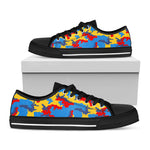 Red Yellow And Blue Camouflage Print Black Low Top Sneakers