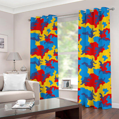 Red Yellow And Blue Camouflage Print Blackout Grommet Curtains
