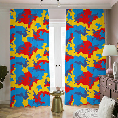 Red Yellow And Blue Camouflage Print Blackout Pencil Pleat Curtains
