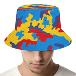 Red Yellow And Blue Camouflage Print Bucket Hat