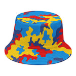 Red Yellow And Blue Camouflage Print Bucket Hat