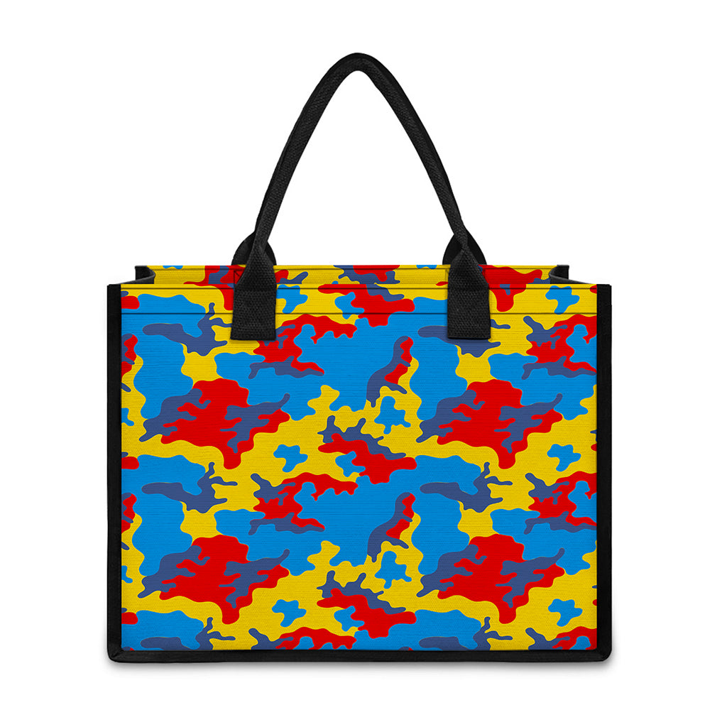 Red Yellow And Blue Camouflage Print Canvas Tote Bag