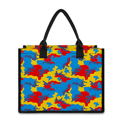 Red Yellow And Blue Camouflage Print Canvas Tote Bag