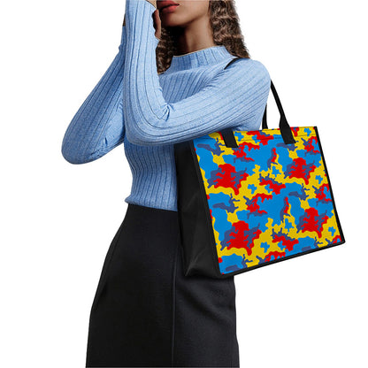 Red Yellow And Blue Camouflage Print Canvas Tote Bag