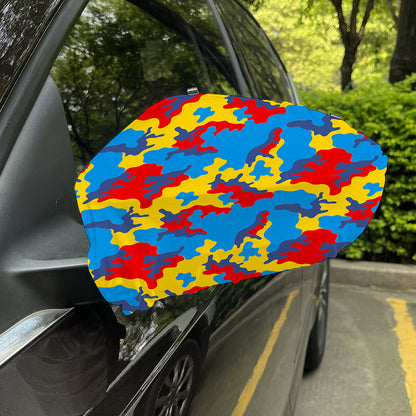 Red Yellow And Blue Camouflage Print Car Side Mirror Covers