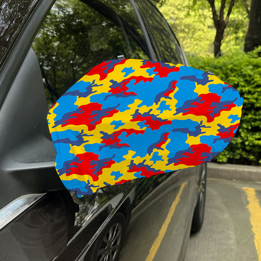 Red Yellow And Blue Camouflage Print Car Side Mirror Covers