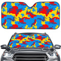 Red Yellow And Blue Camouflage Print Car Windshield Sun Shade