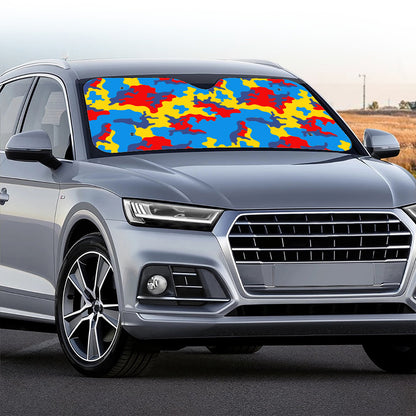 Red Yellow And Blue Camouflage Print Car Windshield Sun Shade