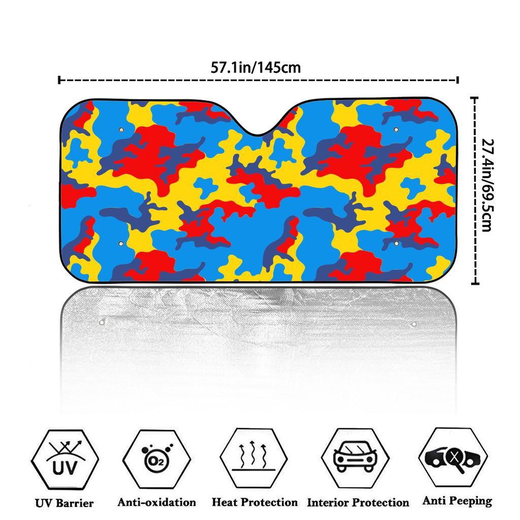 Red Yellow And Blue Camouflage Print Car Windshield Sun Shade