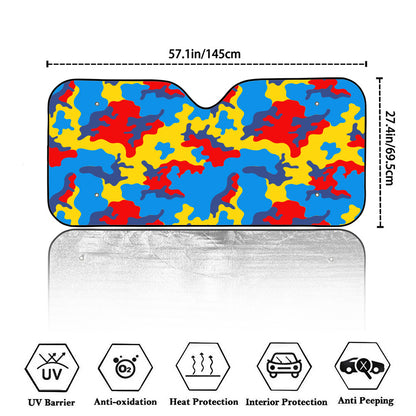 Red Yellow And Blue Camouflage Print Car Windshield Sun Shade