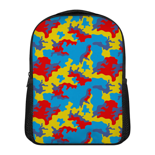Red Yellow And Blue Camouflage Print Casual Backpack