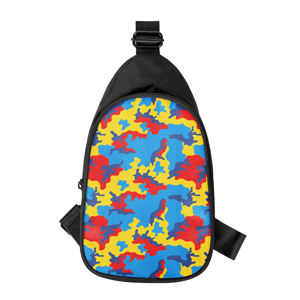 Red Yellow And Blue Camouflage Print Chest Bag