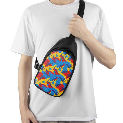 Red Yellow And Blue Camouflage Print Chest Bag