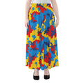Red Yellow And Blue Camouflage Print Chiffon Maxi Skirt