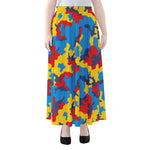 Red Yellow And Blue Camouflage Print Chiffon Maxi Skirt