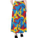 Red Yellow And Blue Camouflage Print Chiffon Maxi Skirt