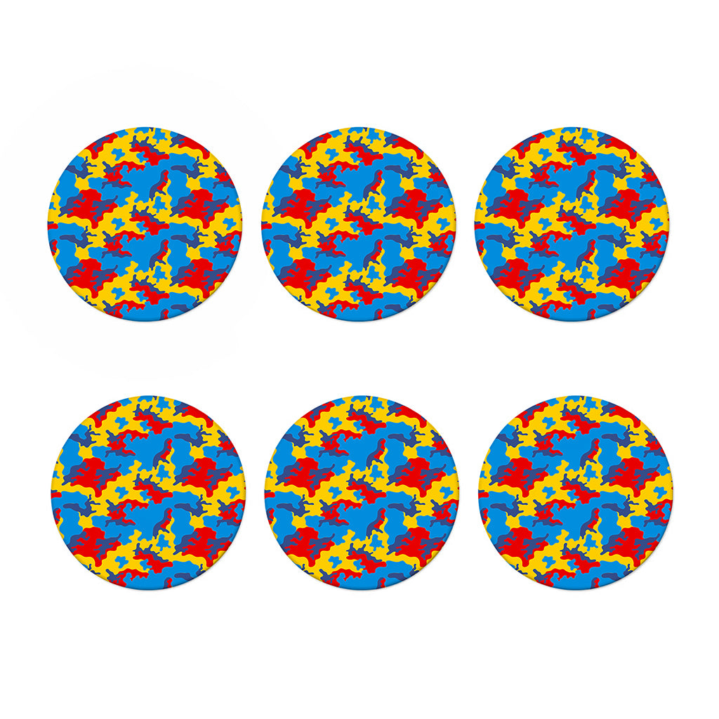 Red Yellow And Blue Camouflage Print Coaster Set