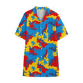 Red Yellow And Blue Camouflage Print Cotton Hawaiian Shirt