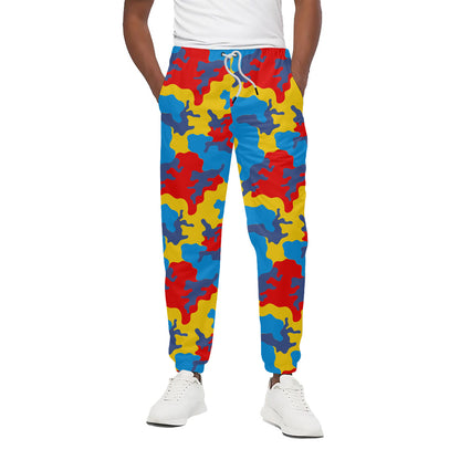 Red Yellow And Blue Camouflage Print Cotton Pants
