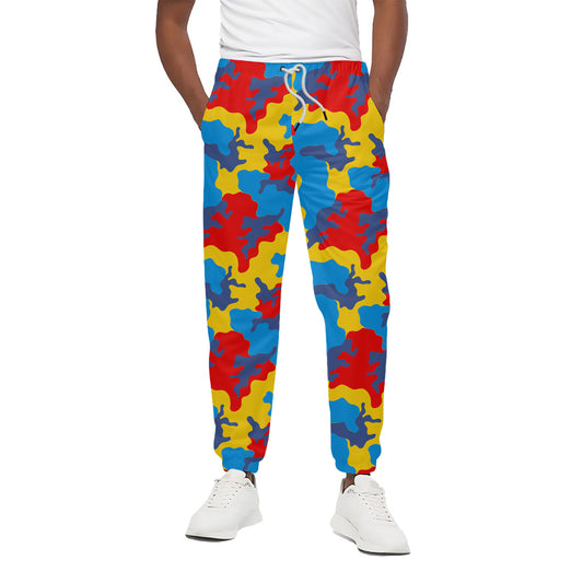 Red Yellow And Blue Camouflage Print Cotton Pants