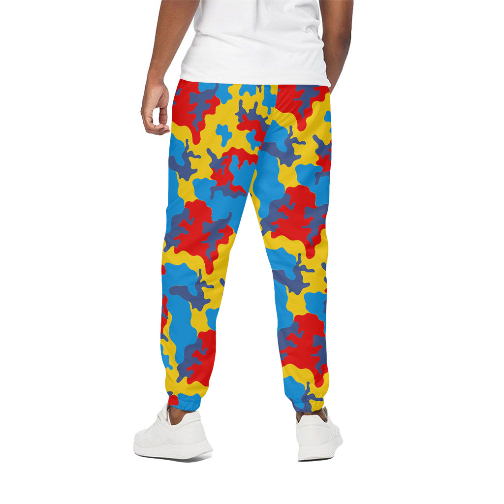 Red Yellow And Blue Camouflage Print Cotton Pants