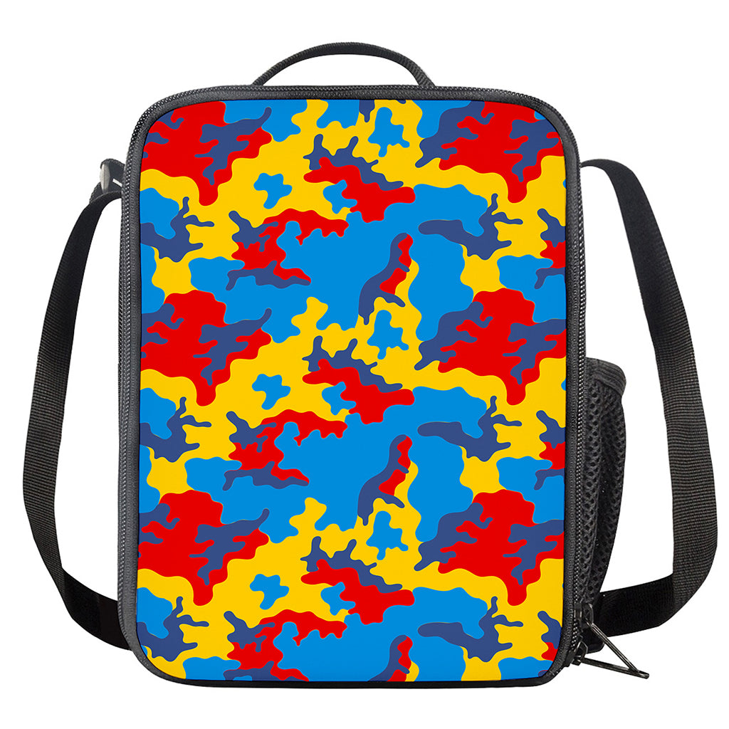 Red Yellow And Blue Camouflage Print Crossbody Lunch Bag