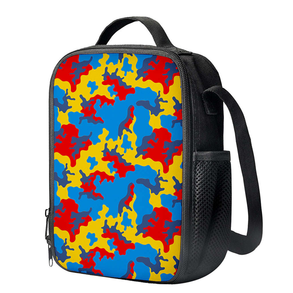 Red Yellow And Blue Camouflage Print Crossbody Lunch Bag