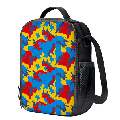 Red Yellow And Blue Camouflage Print Crossbody Lunch Bag