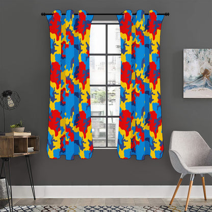 Red Yellow And Blue Camouflage Print Curtain