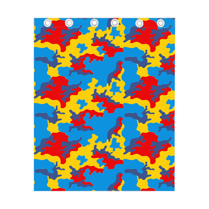 Red Yellow And Blue Camouflage Print Curtain