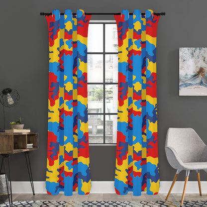 Red Yellow And Blue Camouflage Print Curtain