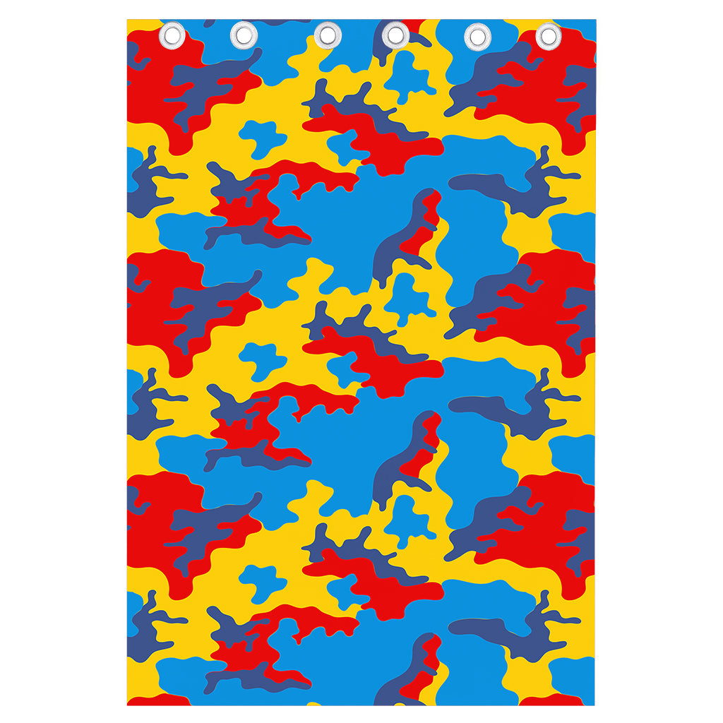 Red Yellow And Blue Camouflage Print Curtain