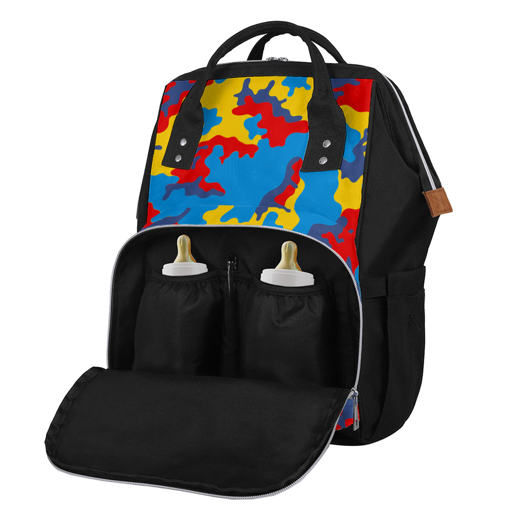 Red Yellow And Blue Camouflage Print Diaper Bag