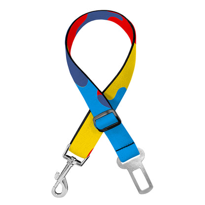 Red Yellow And Blue Camouflage Print Dog Seat Belt