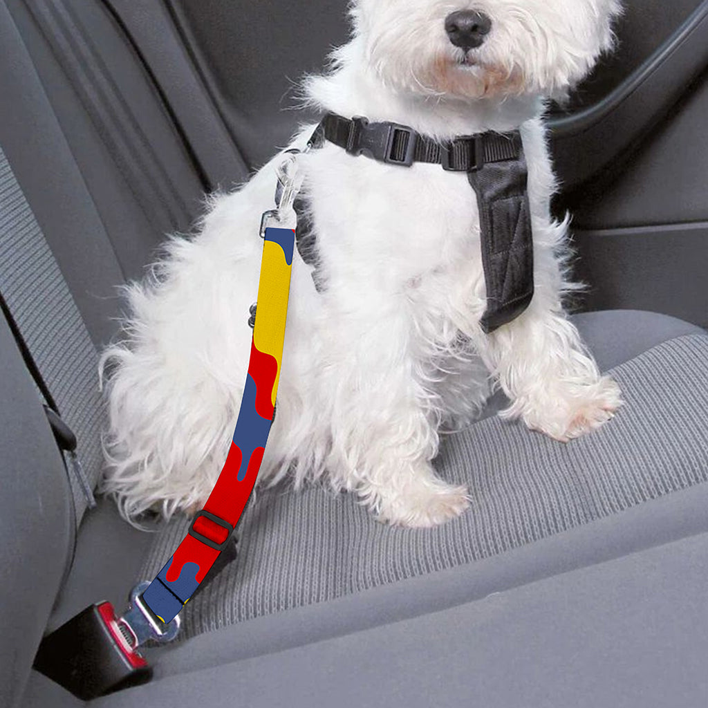 Red Yellow And Blue Camouflage Print Dog Seat Belt
