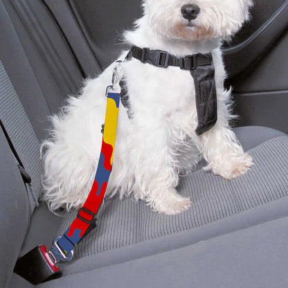 Red Yellow And Blue Camouflage Print Dog Seat Belt