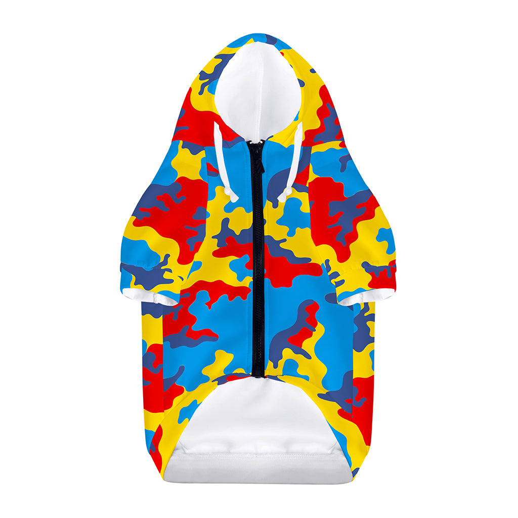 Red Yellow And Blue Camouflage Print Dog Zip Up Hoodie