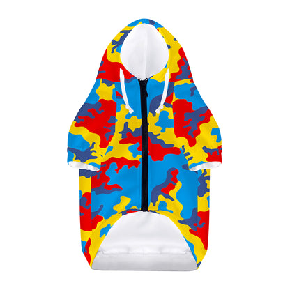 Red Yellow And Blue Camouflage Print Dog Zip Up Hoodie