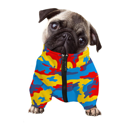 Red Yellow And Blue Camouflage Print Dog Zip Up Jacket